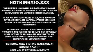 Hotkinkyjo unrefined anal fisting massage at public beach